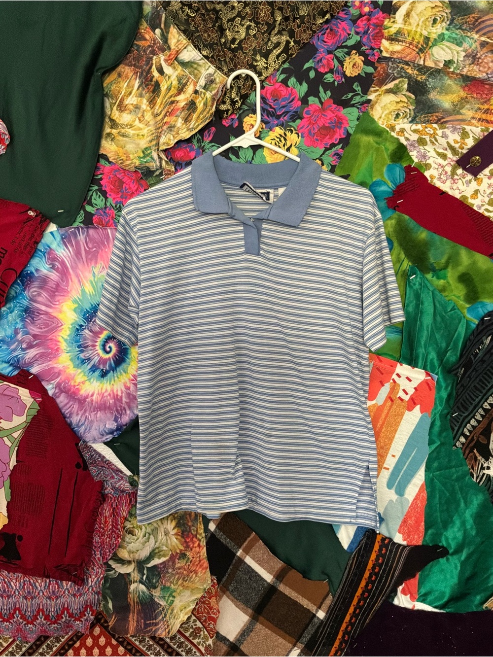 Erika & Co. Petite Blue Striped Polo Top